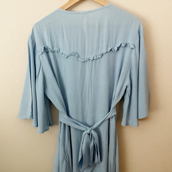 ELF | Elegant Blue Button Down Dress Lola Midi Dress Handmade Ruffle | Size XXL - Picture 8 of 11